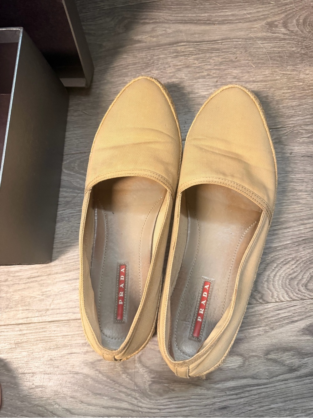 Prada Women's Mustard Canvas Slip-On Loafers
